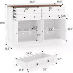 Credenza moderna con vani contenitore, madia da fattoria con 4 ante e 4 cassetti, grande credenza in legno per sala da pranzo, cucina, bianca