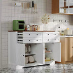 Credenza moderna con vani contenitore, madia da fattoria con 4 ante e 4 cassetti, grande credenza in legno per sala da pranzo, cucina, bianca