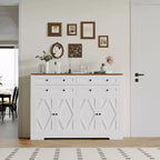 Credenza moderna con vani contenitore, madia da fattoria con 4 ante e 4 cassetti, grande credenza in legno per sala da pranzo, cucina, bianca