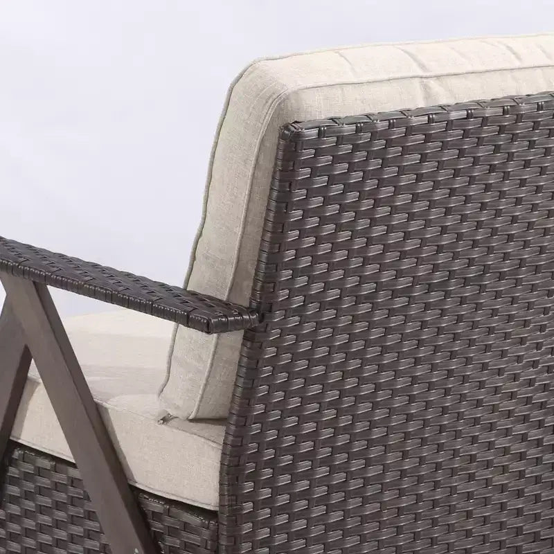 Ensemble de sept meubles d'extérieur UPTIOT : canapé 3 places, 2 fauteuils à bascule pivotants, 2 fauteuils individuels et 2 poufs pour un confort optimal sur votre terrasse