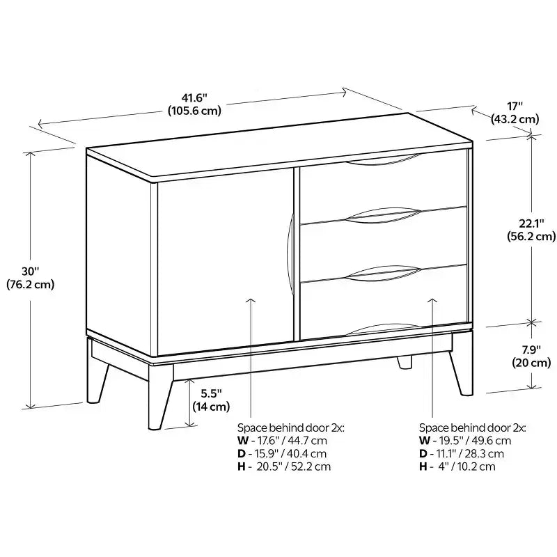 Credenza a 3 cassetti moderna di metà secolo in legno massello di noce marrone, larghezza 42 pollici, modello Pearson