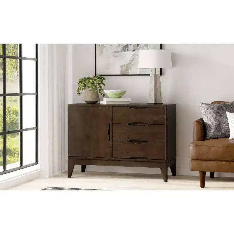 Credenza a 3 cassetti moderna di metà secolo in legno massello di noce marrone, larghezza 42 pollici, modello Pearson