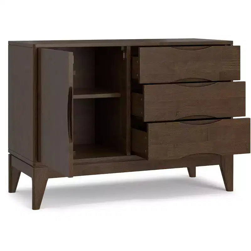 Credenza a 3 cassetti moderna di metà secolo in legno massello di noce marrone, larghezza 42 pollici, modello Pearson