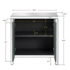 Credenza con bordo a specchio, mobile contenitore, tavolo consolle con motivo geometrico, 2 ante e maniglie effetto vetro