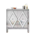 Credenza con bordo a specchio, mobile contenitore, tavolo consolle con motivo geometrico, 2 ante e maniglie effetto vetro