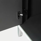 Credenza con bordo a specchio, mobile contenitore, tavolo consolle con motivo geometrico, 2 ante e maniglie effetto vetro