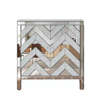 Credenza con bordo a specchio, mobile contenitore, tavolo consolle con motivo geometrico, 2 ante e maniglie effetto vetro