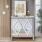 Mirrored Border Sideboard Storage Cabinet, Console Table with Geometric Pattern Design, 2 Doors, and Glass Effect Handles Console Table