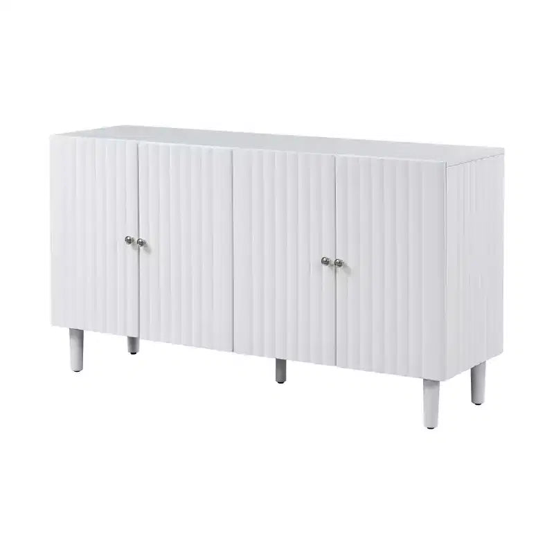 Madia Moderna ed Elegante con 4 Ante a Motivo Ondulato e Piedini Cilindrici, Mobile Contenitore da 147 cm con Ripiani Regolabili, Mobile d'Appoggio per Ingresso