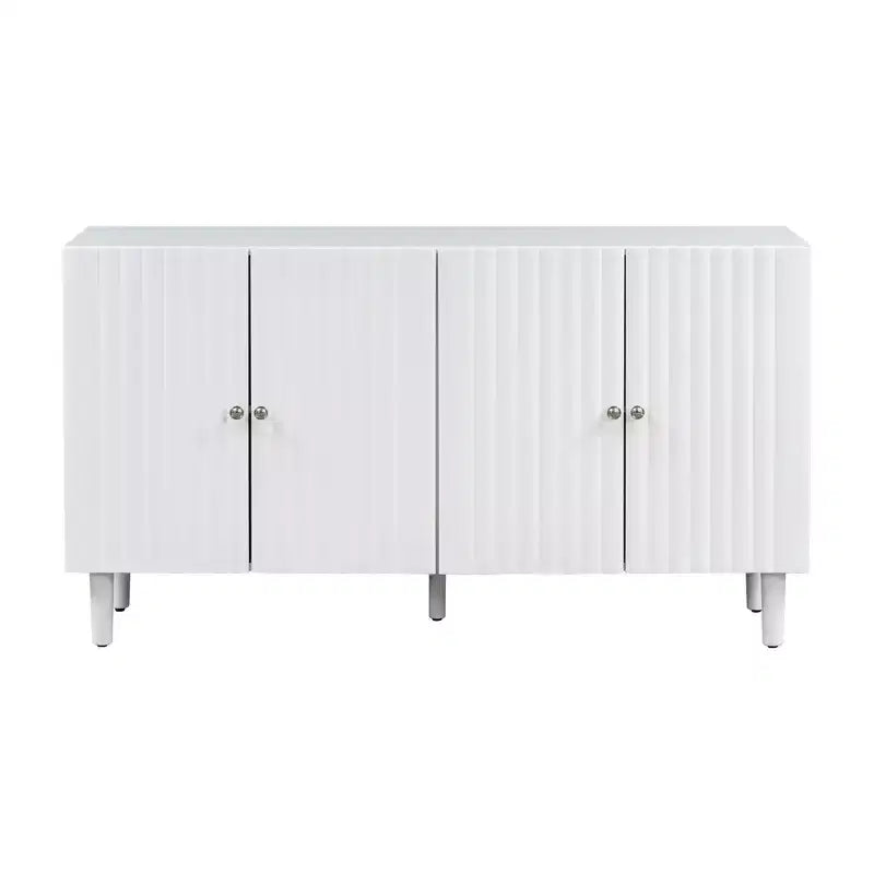 Madia Moderna ed Elegante con 4 Ante a Motivo Ondulato e Piedini Cilindrici, Mobile Contenitore da 147 cm con Ripiani Regolabili, Mobile d'Appoggio per Ingresso
