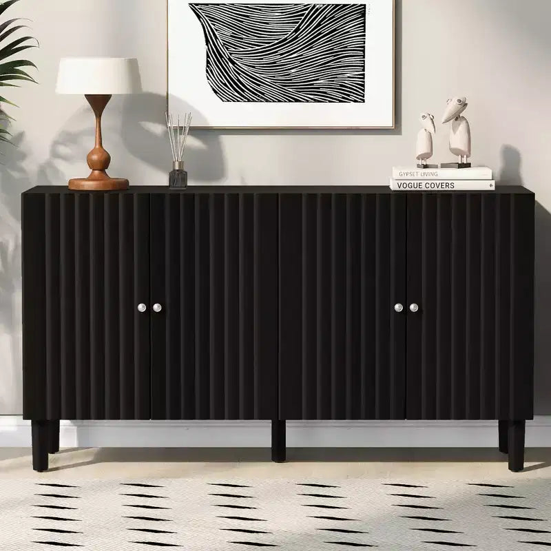 Madia Moderna ed Elegante con 4 Ante a Motivo Ondulato e Piedini Cilindrici, Mobile Contenitore da 147 cm con Ripiani Regolabili, Mobile d'Appoggio per Ingresso