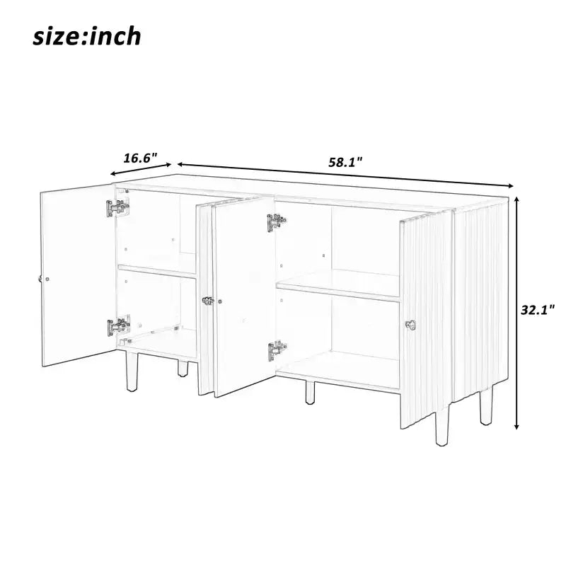 Madia Moderna ed Elegante con 4 Ante a Motivo Ondulato e Piedini Cilindrici, Mobile Contenitore da 147 cm con Ripiani Regolabili, Mobile d'Appoggio per Ingresso