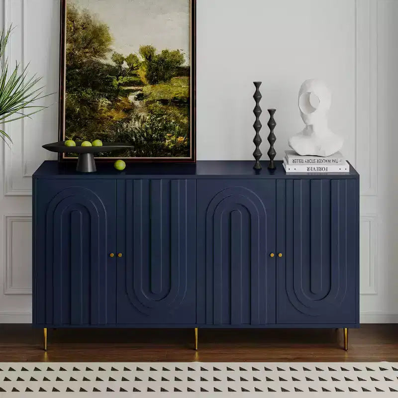 Bahut de Rangement avec 4 Portes, Pieds en Métal, Étagères Réglables, Meuble en Bois, Buffet de Service pour Cuisine