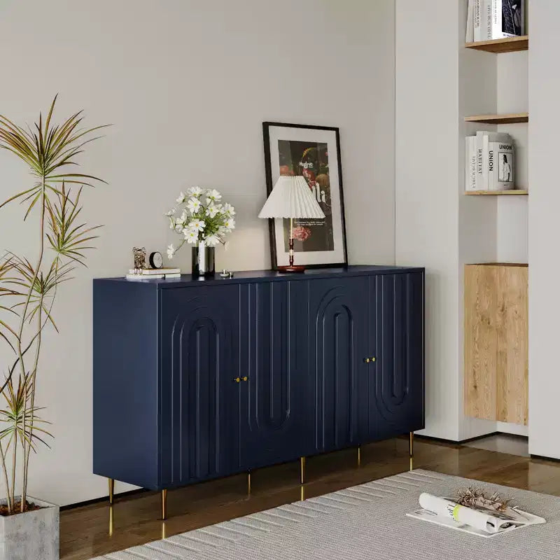 Bahut de Rangement avec 4 Portes, Pieds en Métal, Étagères Réglables, Meuble en Bois, Buffet de Service pour Cuisine