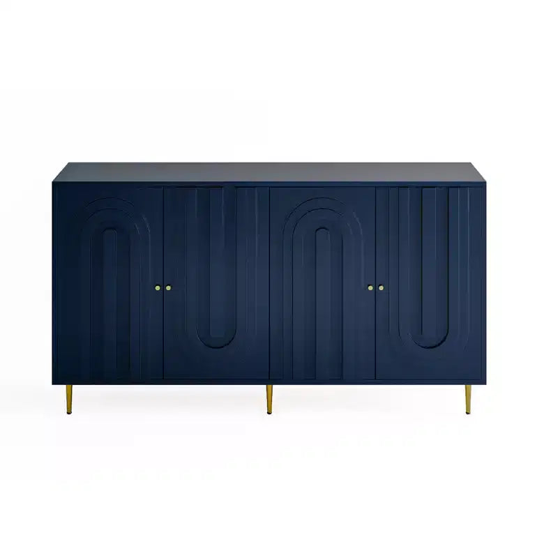 Bahut de Rangement avec 4 Portes, Pieds en Métal, Étagères Réglables, Meuble en Bois, Buffet de Service pour Cuisine