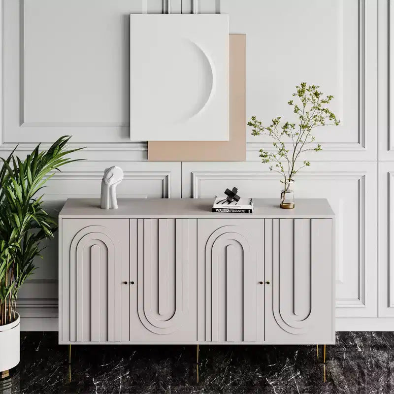 Bahut de Rangement avec 4 Portes, Pieds en Métal, Étagères Réglables, Meuble en Bois, Buffet de Service pour Cuisine