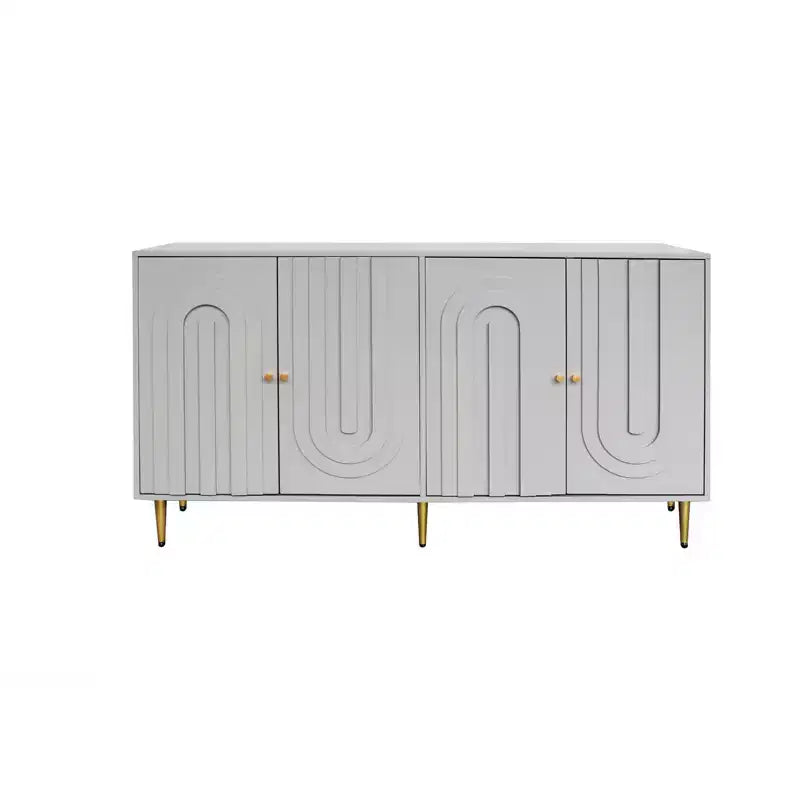 Bahut de Rangement avec 4 Portes, Pieds en Métal, Étagères Réglables, Meuble en Bois, Buffet de Service pour Cuisine