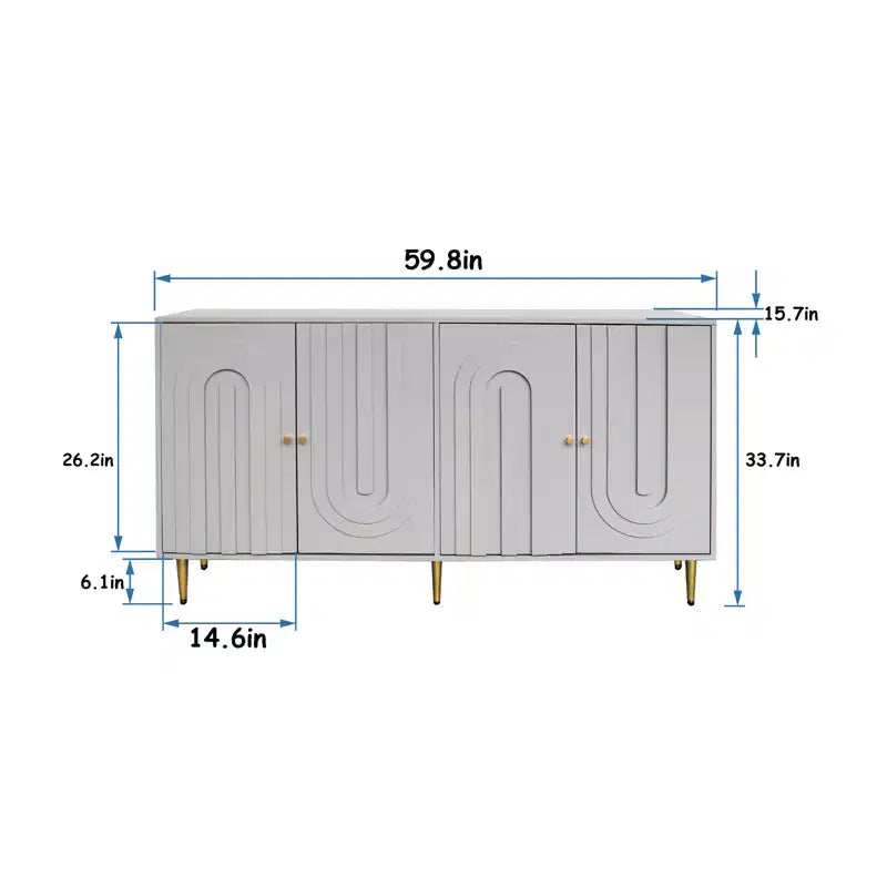 Bahut de Rangement avec 4 Portes, Pieds en Métal, Étagères Réglables, Meuble en Bois, Buffet de Service pour Cuisine