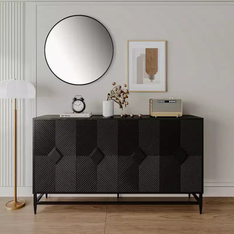 Bahut de Rangement avec 4 Portes, Pieds en Métal, Étagères Réglables, Meuble en Bois, Buffet de Service pour Cuisine