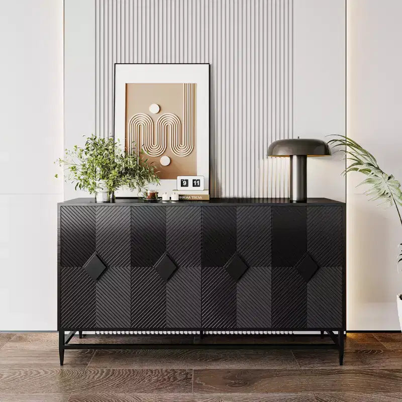 Bahut de Rangement avec 4 Portes, Pieds en Métal, Étagères Réglables, Meuble en Bois, Buffet de Service pour Cuisine