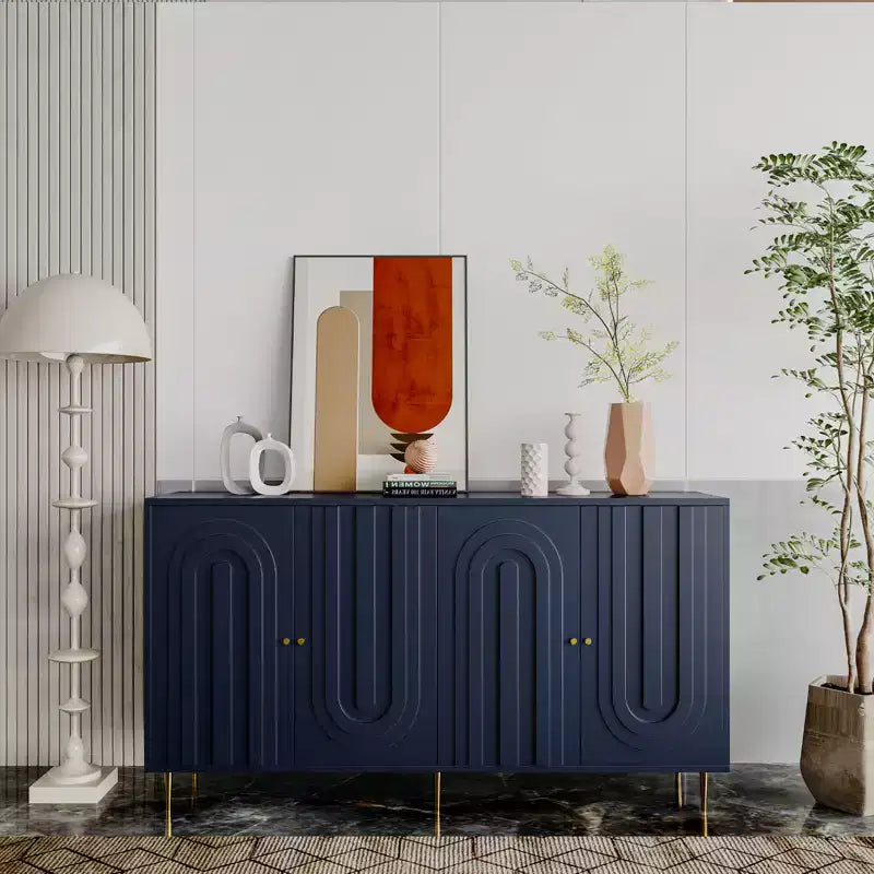 Bahut de Rangement avec 4 Portes, Pieds en Métal, Étagères Réglables, Meuble en Bois, Buffet de Service pour Cuisine