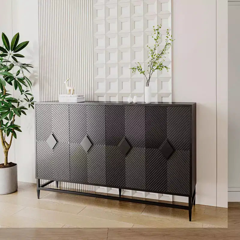 Sideboard Buffet Storage Cabinet with 4 Doors, Metal Legs, Adjustable Shelves Wooden Cabinet, Buffet Server Cabinet for Kitchen