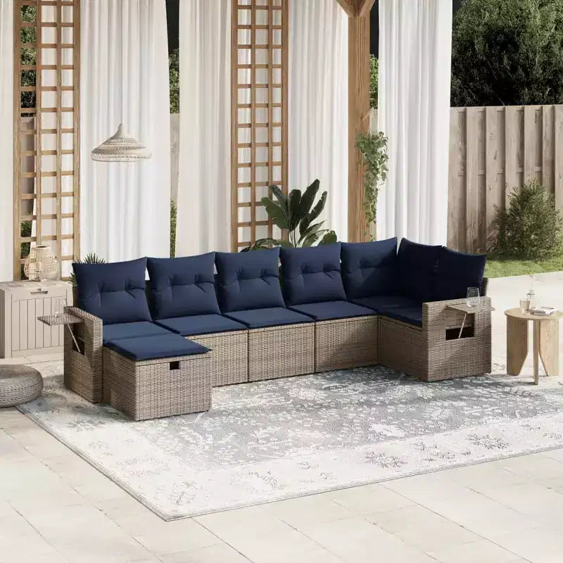 vidaXL Set Divani da Giardino 7 pz con Cuscini Grigio in Polyrattan