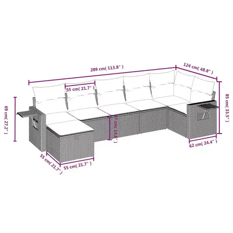 vidaXL Set Divani da Giardino 7 pz con Cuscini Grigio in Polyrattan