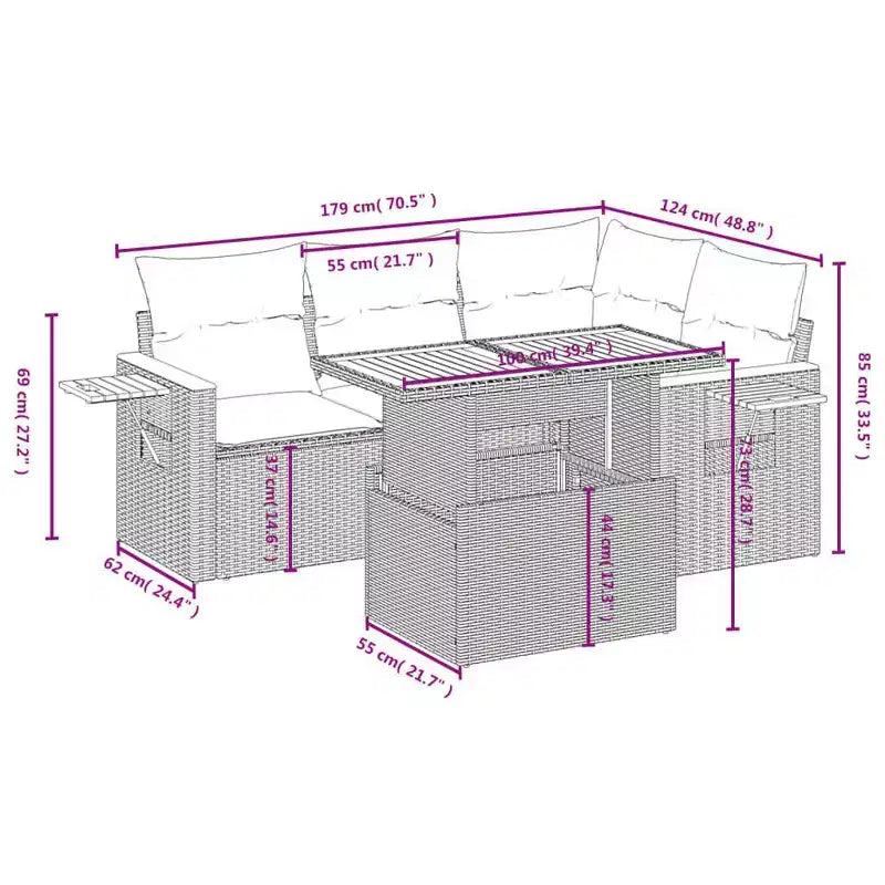 vidaXL Set Divani da Giardino 4 pz con Cuscini Polyrattan Acacia