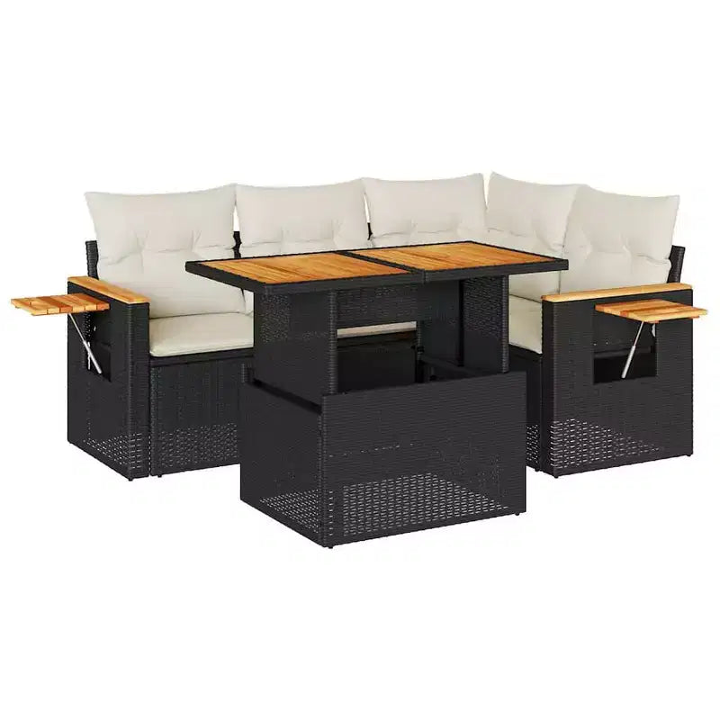 vidaXL 4 Piece Patio Sofa Set with Cushions Poly Rattan Acacia