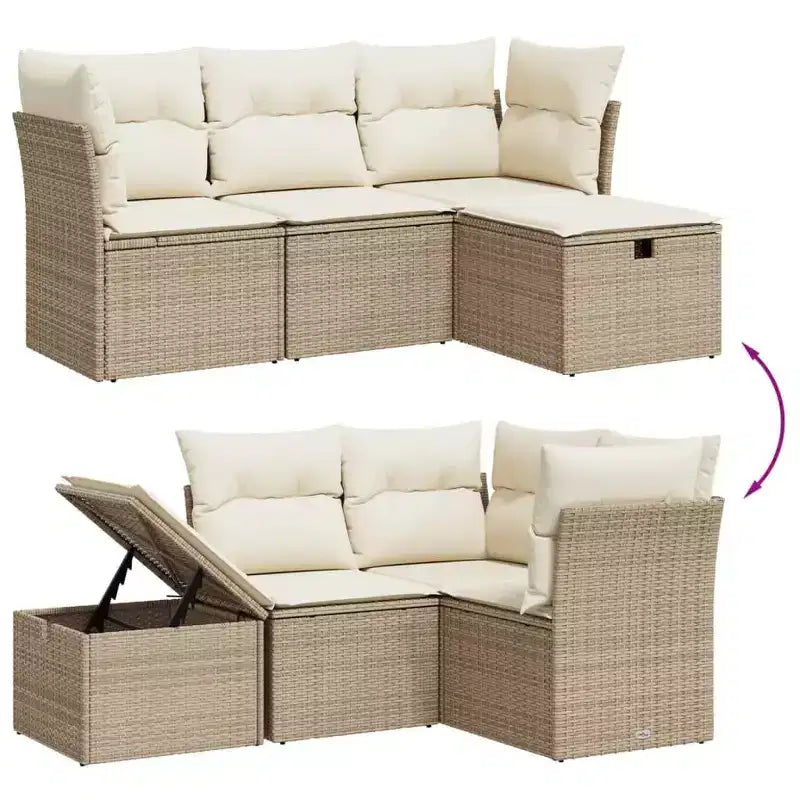vidaXL Salon de jardin 4 pièces en résine tressée avec coussins