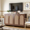 TUYOHW Rattan Sideboard Buffet Cabinet,Handmade 4-Door Storage Cabinet with Solid Wood Legs for Dining Room Kitchen & Living Room,Brown