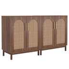 TUYOHW Buffet en rotin, Armoire de Rangement Faite à la Main à 4 Portes avec Pieds en Bois Massif pour Salle à Manger, Cuisine et Salon, Marron