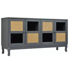 Console de rangement au sol, Buffet, Meuble de rangement avec 4 portes en rotin synthétique et verre transparent pour entrée