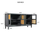 Console de rangement au sol, Buffet, Meuble de rangement avec 4 portes en rotin synthétique et verre transparent pour entrée