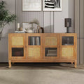 Floor Storage Console Table,Sideboard Buffet Cabinet, Sideboard Cabinet with 4 Artificial Rattan and Clear Glass Doors for Entryway