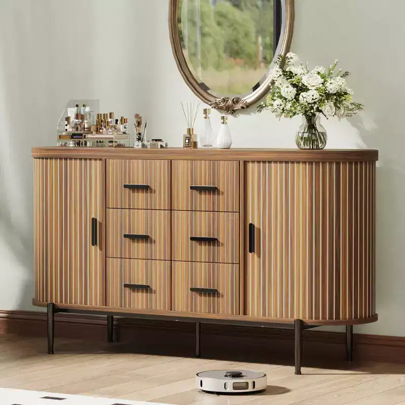 47 Buffet Bahut Mid-Century Moderne Faux Marbre, Console de Rangement Cannelée avec 3 Tiroirs et Pieds en Métal pour Salle à Manger Salon Entrée