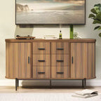 47 Buffet Bahut Mid-Century Moderne Faux Marbre, Console de Rangement Cannelée avec 3 Tiroirs et Pieds en Métal pour Salle à Manger Salon Entrée