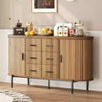 47 Buffet Bahut Mid-Century Moderne Faux Marbre, Console de Rangement Cannelée avec 3 Tiroirs et Pieds en Métal pour Salle à Manger Salon Entrée