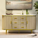 47 Buffet Bahut Mid-Century Moderne Faux Marbre, Console de Rangement Cannelée avec 3 Tiroirs et Pieds en Métal pour Salle à Manger Salon Entrée
