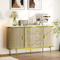 47 Buffet Bahut Mid-Century Moderne Faux Marbre, Console de Rangement Cannelée avec 3 Tiroirs et Pieds en Métal pour Salle à Manger Salon Entrée