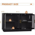 Mobile Buffet con Credenza, Mobile Grande in Legno da 140 cm con 4 Ante in Vetro Scanalato, Credenze Moderne Nere per Soggiorno, Ingresso, Cucina