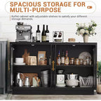Mobile Buffet con Credenza, Mobile Grande in Legno da 140 cm con 4 Ante in Vetro Scanalato, Credenze Moderne Nere per Soggiorno, Ingresso, Cucina