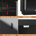 Mobile Buffet con Credenza, Mobile Grande in Legno da 140 cm con 4 Ante in Vetro Scanalato, Credenze Moderne Nere per Soggiorno, Ingresso, Cucina