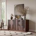 4 Door Buffet Cabinet,60 Accent Storage Cabinet with Grille Striped Doors and Adjustable Shelf, Freestanding Modern Sideboard Buffet Cabinet