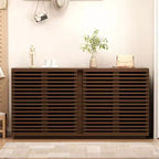 Credenza a 4 ante, mobile contenitore da 60 pollici con ante a griglia a strisce e ripiano regolabile, credenza moderna autoportante