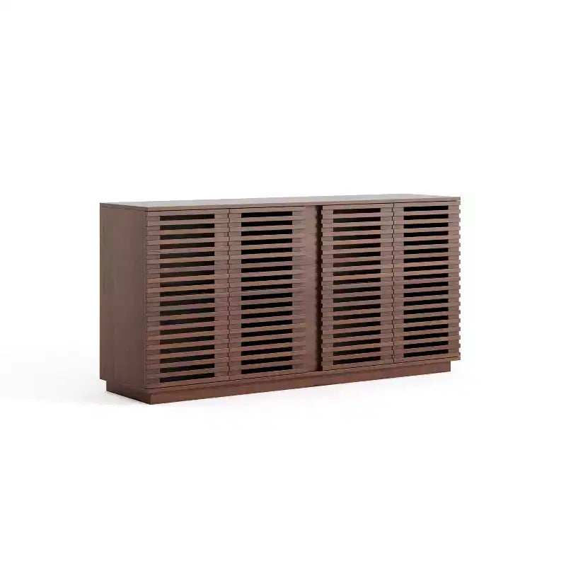 Credenza a 4 ante, mobile contenitore da 60 pollici con ante a griglia a strisce e ripiano regolabile, credenza moderna autoportante