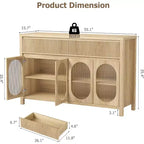 Grand buffet bahut de 55" avec rangements et 2 tiroirs cannelés, meuble de rangement pour bar à café, pour salle à manger, salon, cuisine