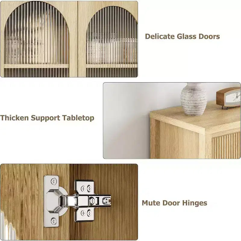Grand buffet bahut de 55" avec rangements et 2 tiroirs cannelés, meuble de rangement pour bar à café, pour salle à manger, salon, cuisine