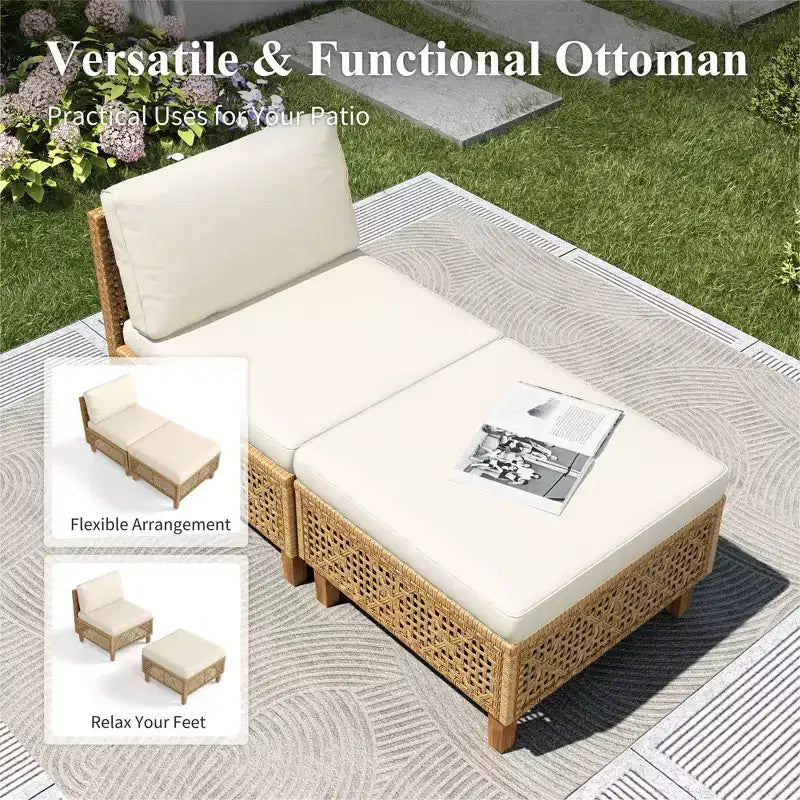 Captiva Designs Set Divano Sezionale in Rattan Vimini per Patio, con Pouf e Cuscini